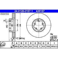Ate Bromsskiva 24.0128-0157.1 fram, ventilerad, 1 Stycke