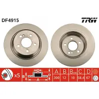 TRW Bromsskiva DF4915 bak, full, 1 Stycke