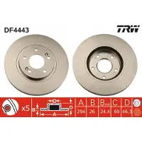 TRW Bromsskiva DF4443 fram, ventilerad, höggradigt förkolnad, 1 Stycke