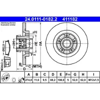 Ate Bromsskiva 24.0111-0182.2 bak, full, 1 Stycke