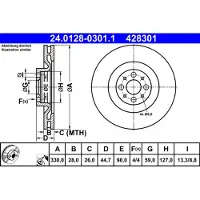 Ate Bromsskiva 24.0128-0301.1 fram, ventilerad, 1 Stycke