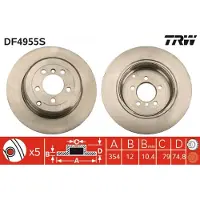 TRW Bromsskiva DF4955S bak, full, höggradigt förkolnad, 1 Stycke