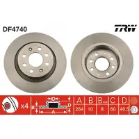 TRW Bromsskiva DF4740 bak, full, 1 Stycke