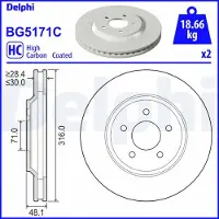 Delphi Bromsskiva BG5171C fram, ventilerad, höggradigt förkolnad, 2 Stycke