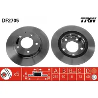 TRW Bromsskiva DF2705 bak, full, 1 Stycke