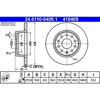 Ate Bromsskiva 24.0110-0409.1 bak, full, 1 Stycke