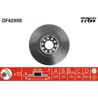 TRW Bromsskiva DF4209S fram, ventilerad, höggradigt förkolnad, 1 Stycke