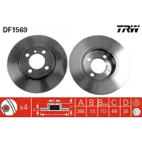 TRW Bromsskiva DF1569 fram, full, 1 Stycke
