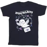 Harry Potter T-shirt i bomull med uggla och brev från Hogwarts (Marinblått)