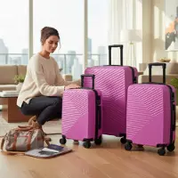 Infinity Leather Valise rigide rose Valise robuste à 8 roues pour cabine