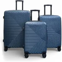 Infinity Leather Valise rigide bleue Valise robuste à 8 roues pour cabine