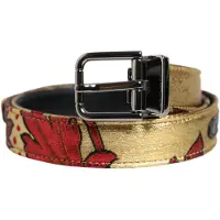 Dolce&Gabbana Gul Blommig Jacquard Silver Metallspänne Bälte