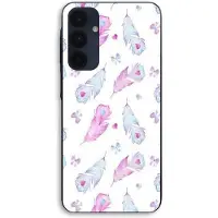 MANIACASE Fodral För Samsung Galaxy A16 Fjädrar och hjärtan rosa och blå svart