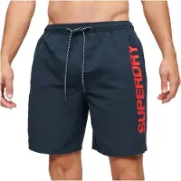 Superdry för män. M3010236A Baddräkt i återvunnet material med marin sportgrafik (M), Strandkläder, Återvunnen polyester, Hållbar, Marino