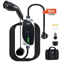 Vevor Mobil Väggbox, 3,6 kW 16A, Typ 2 Bärbar elbilsladdare, Enfas elbilsladdare med 6 m laddningskabel, Schuko 16A-kontakt, LCD, Justerbar elbilsladdstation, IP66-kontrollbox