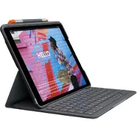 Logitech Slim Folio - Tangentbord och foliefodral - trådlös - Bluetooth LE - QWERTY - spansk - oxford-grå - för Apple 10.9-inch iPad (10:e generation)