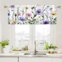 Cozy Up Home Gardinvalans, Vildblommor Vår Akvarell Blomma Blommönster Växter Kort Stång Fönsterbehandling för vardagsrum, sovrum, kök, badrum 26X36inchX2pcs