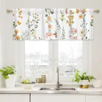 Cozy Up Home Gardinvalans, Vildblommor Vår Akvarell Blomma Blommönster Växter Kort Stång Fönsterbehandling för vardagsrum, sovrum, kök, badrum 26X24inchX2pcs