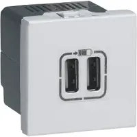 Legrand Mosaic USB-laddare 2 x Type A - 2,4A 15W 2 m vit