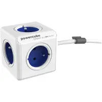 Allocacoc PowerCube extended - Kraftdistributionsenhet - 250 V - 3680 Watt - utgångskontakter: 4 (2 x USB, 4 x power Type E) - 1.5 m sladd - vit, blå