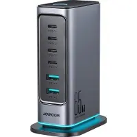 JOYROOM JR-TCM02 laddare 65W GaN 4x USB-C 2x USB-A EU mörkgrå