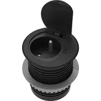 ORNO Infällt möbeluttag ?6cm med lock, USB-laddare och kabel 1,9m, 1x2P+Z (franska), 1xUSB (typ C 20W), sort