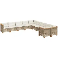 vidaXL Soffgrupp för trädgård med dynor 10 delar beige konstrotting