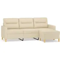 vidaXL 3-sitssoffa med fotpall Gräddvit 180 cm tyg