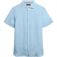 Superdry för män. M4010937A Kortärmad linneskjorta Vacation blå (XL), Casual, Lino, Kort ärm