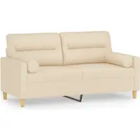 vidaXL 2-sitssoffa med kuddar, krämfärgad, 140 cm, tyg