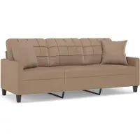 vidaXL 3-sitssoffa med prydnadskuddar cappuccino 180 cm konstläder