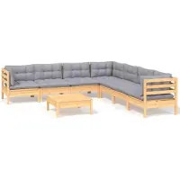 vidaXL Loungegrupp med grå dynor 8 delar massiv furu