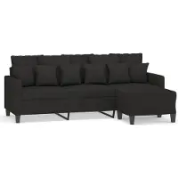 vidaXL 3-sitssoffa med fotpall Svart 180 cm tyg