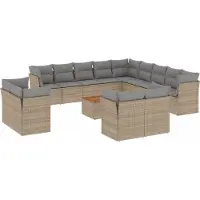 vidaXL Soffgrupp för trädgården 14 delar med dynor beige konstrotting