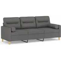 vidaXL 3-sits soffa med prydnadskuddar mörkgrå 180 cm tyg