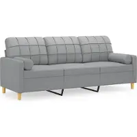 vidaXL 3-sitssoffa med prydnadskuddar ljusgrå 180 cm tyg