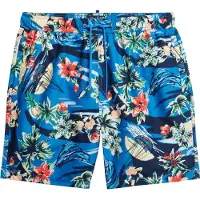 Superdry för män. M3010232A Återvunnen baddräkt med hawaiimönster blå (L), Strandkläder, Återvunnen polyester, Hållbar