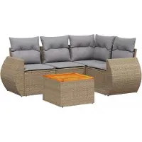 vidaXL Soffgrupp för trädgården med dynor 5 delar beige konstrotting