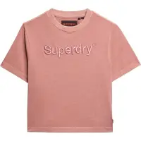 Superdry för kvinnor. W1011609A Fyrkantigt skuren lös T-shirt med rosa broderad Core-logotyp (XS), Casual, Bomull, Kort ärm