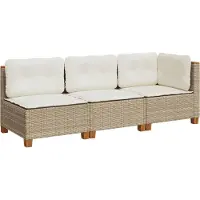 vidaXL Trädgårdssoffa 3-sits med dynor konstrotting beige