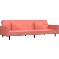 vidaXL Bäddsoffa 2-sits med två kuddar rosa sammet