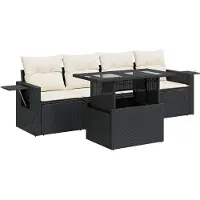 vidaXL Loungegrupp för trädgården med dynor 5 delar svart konstrotting