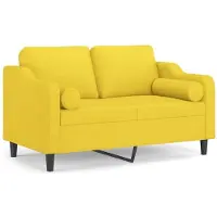 vidaXL 2-sits soffa med prydnadskuddar ljusgul 120 cm tyg
