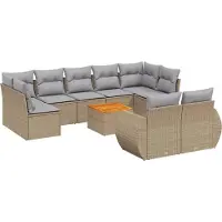 vidaXL Soffgrupp för trädgård med dynor 10 delar beige konstrotting