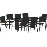 vidaXL Trädgårdsmöbelset 9 pcs Svart konstrotting