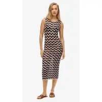 Superdry för kvinnor. W8011848A Sicksack midi-stickad klänning i marinblå (M), Casual, Viskos, Ärmlös / Hängselbyxor, Marino