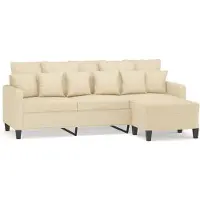 vidaXL 3-sitssoffa med fotpall Gräddvit 180 cm tyg