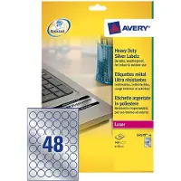 Avery L6129-20 Märkskyltsetiketter Ø 30 mm Polyesterfilm Silver 960 st Permanent Laser, Kopiator, Färglaserskrivare