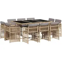 vidaXL Matgrupp för trädgården med dynor 11delar mixbeige konstrotting