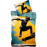 Licens Skater påslakan - 100% bomull - Barnpåslakan 140x200 cm - Gul och blå